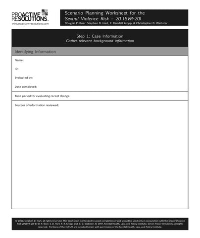 Manual for the Sexual Violence Risk (SVR-20) Worksheets (50pk)