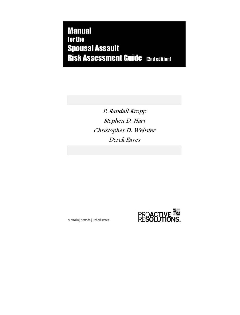 Spousal Assault Risk Assessment Guide (SARA) 2nd Ed. Manual