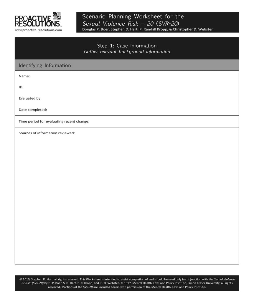 Manual for the Sexual Violence Risk (SVR-20) Worksheets (50pk)